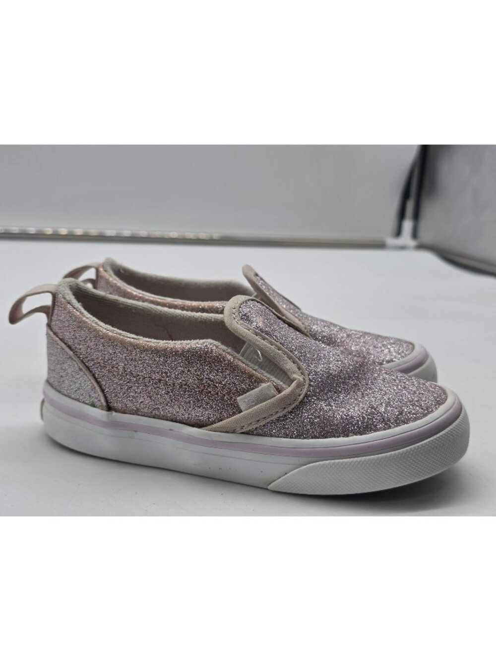 Vans Shoes Toddler Girls Size 9 Pink Glitter Slip On Sneakers Stains